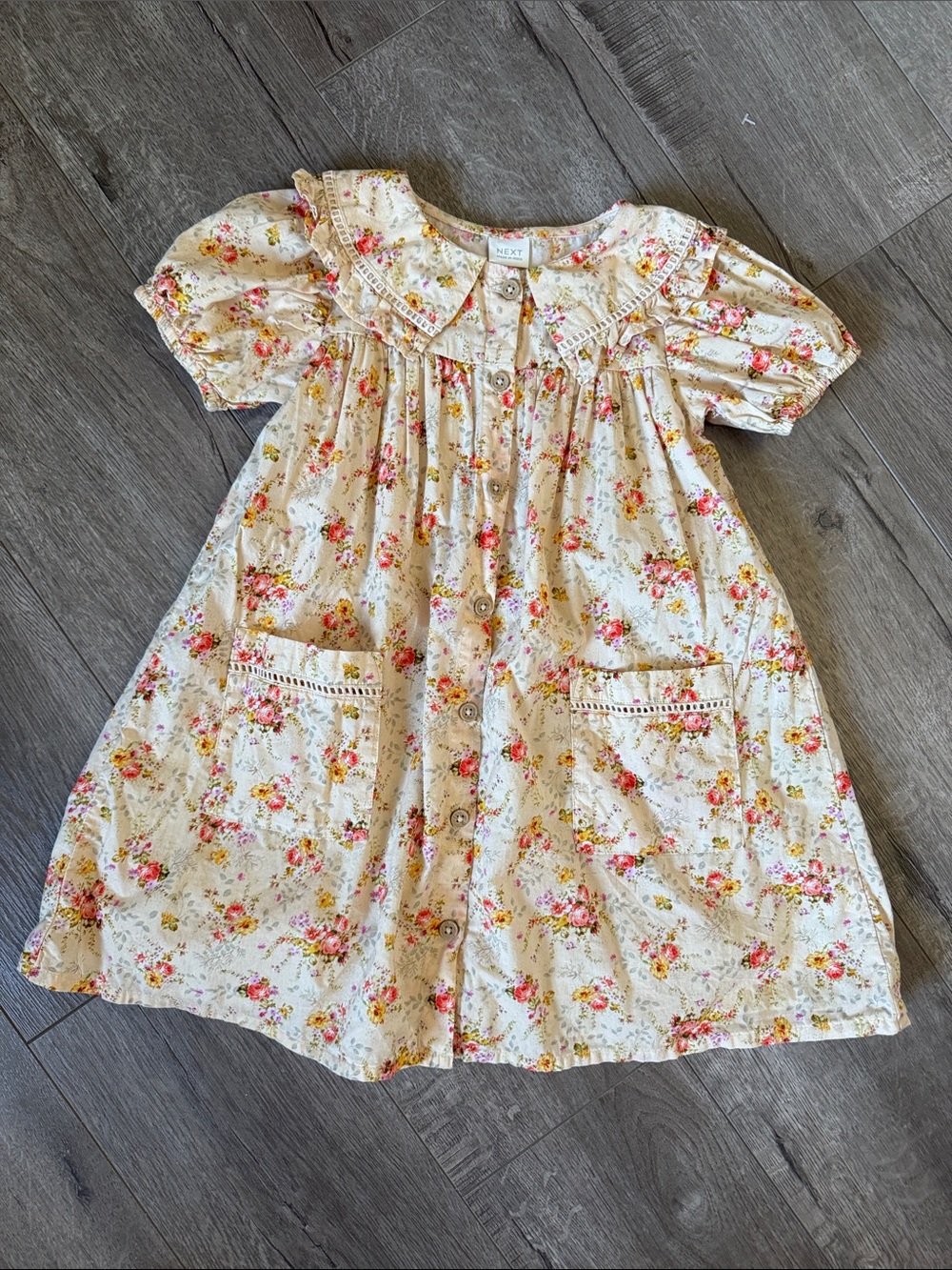 next Cream Floral Button-Front Dress with Pink & Yellow Flowers